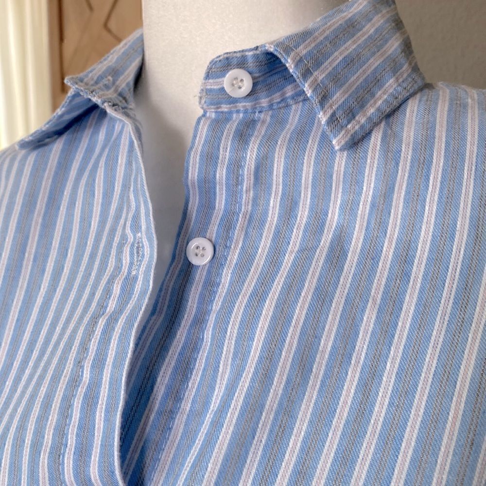 EINA Striped Blue White Button Down Short Sleeves Shirt Dress Small Mini - Picture 5 of 13
